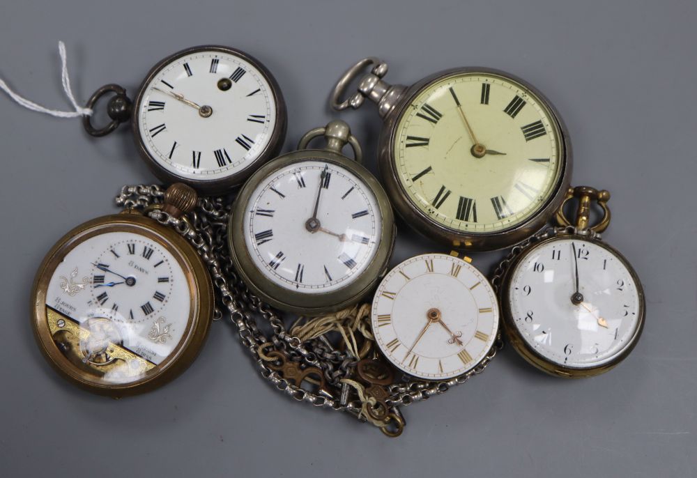 Six assorted pocket watches including a base metal verge.